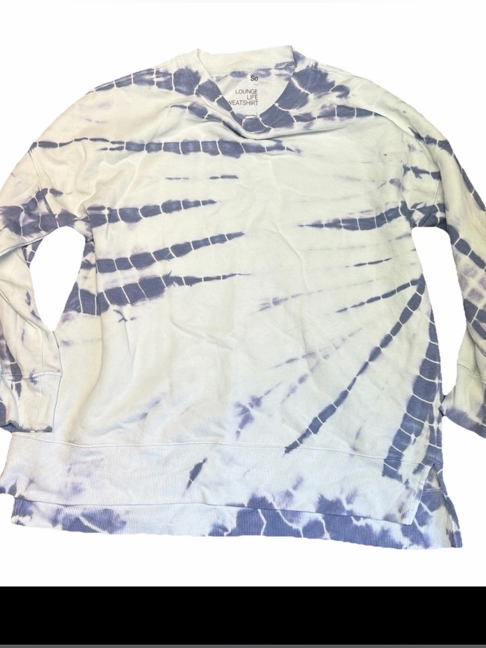 SO Clothing Women’s Long Sleeve Lounge Life Sweatshirt Blue Tie Dye Size Large